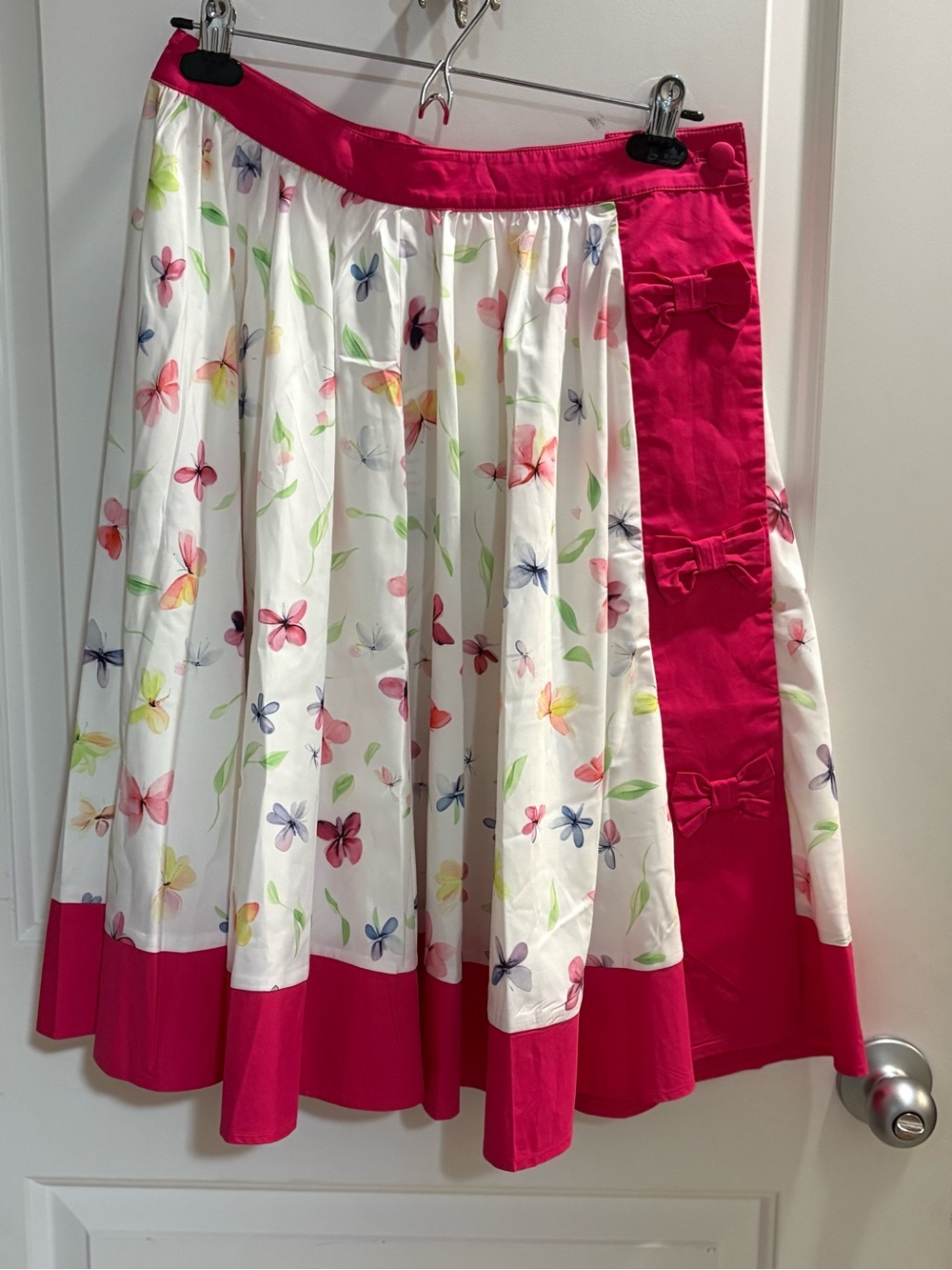 Vintage Pink and White Butterfly A-Line Skirt